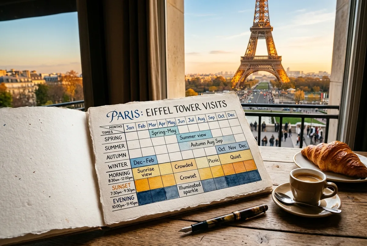 Mappa illustrata del percorso dalla stazione alla Torre Eiffel con il Champ de Mars e la Senna indicati, quando andare alla torre eiffel
