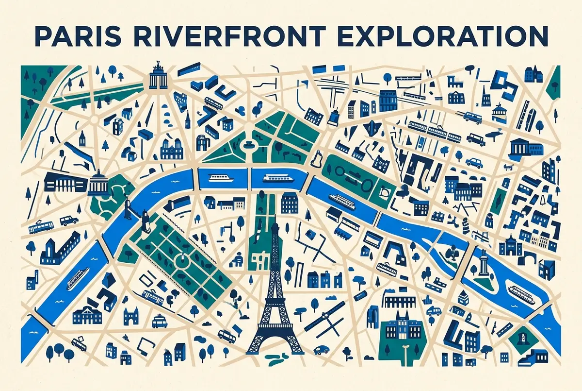 Infografica illustrata a confronto di tre modi di cenare alla Torre Eiffel: nella torre, vicino alla torre e dopo una crociera sulla Senna, cena sulla torre eiffel, etichette generiche