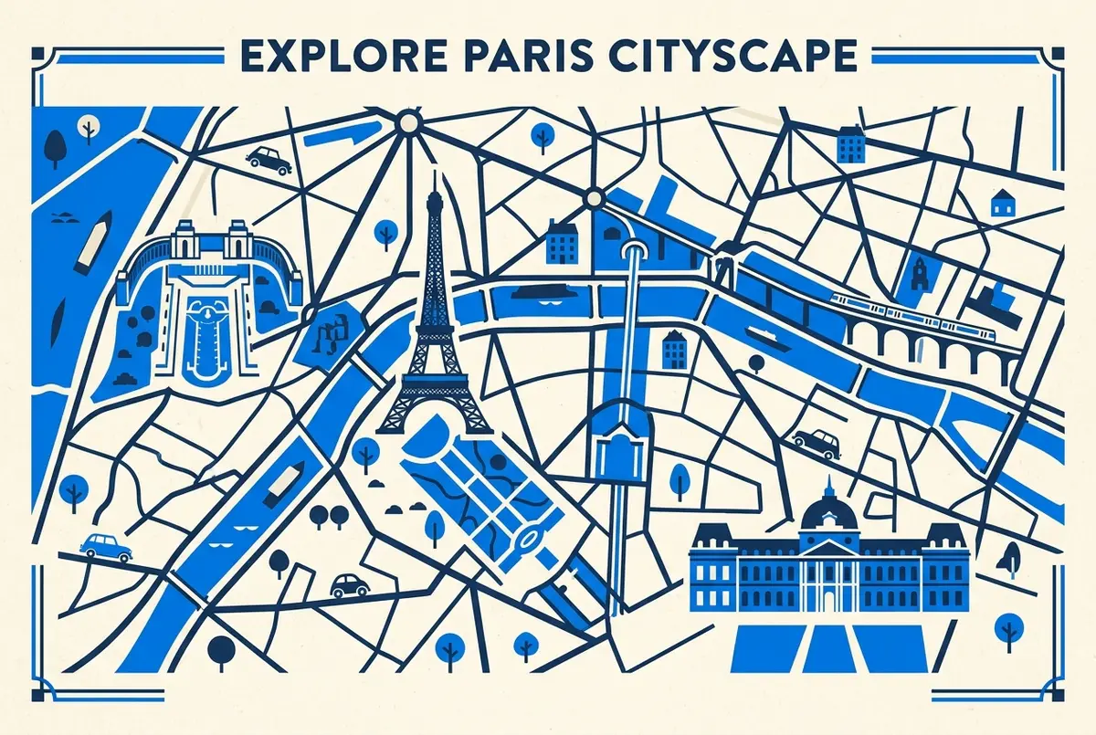 Infografica illustrata dei tre livelli della Torre Eiffel di Parigi con primo piano, secondo piano e cima, la torre eiffel di parigi, etichette generiche