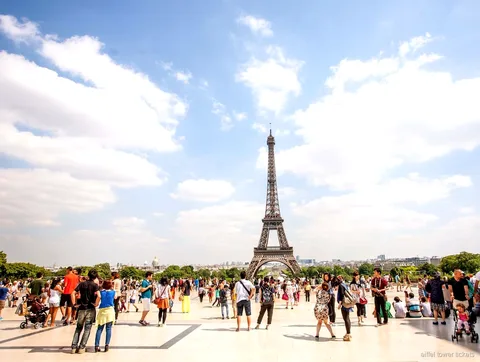 Visitantes no segundo andar da Torre Eiffel com bilhetes combo